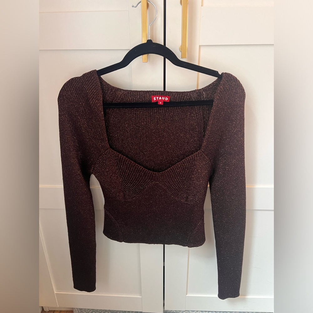 STAUD Brown sparkly Long Sleeve Top